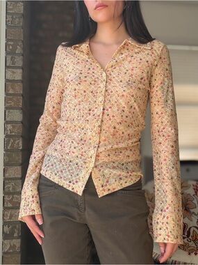 Vintage Just in Time USA Mesh Dainty Floral Sheer Top